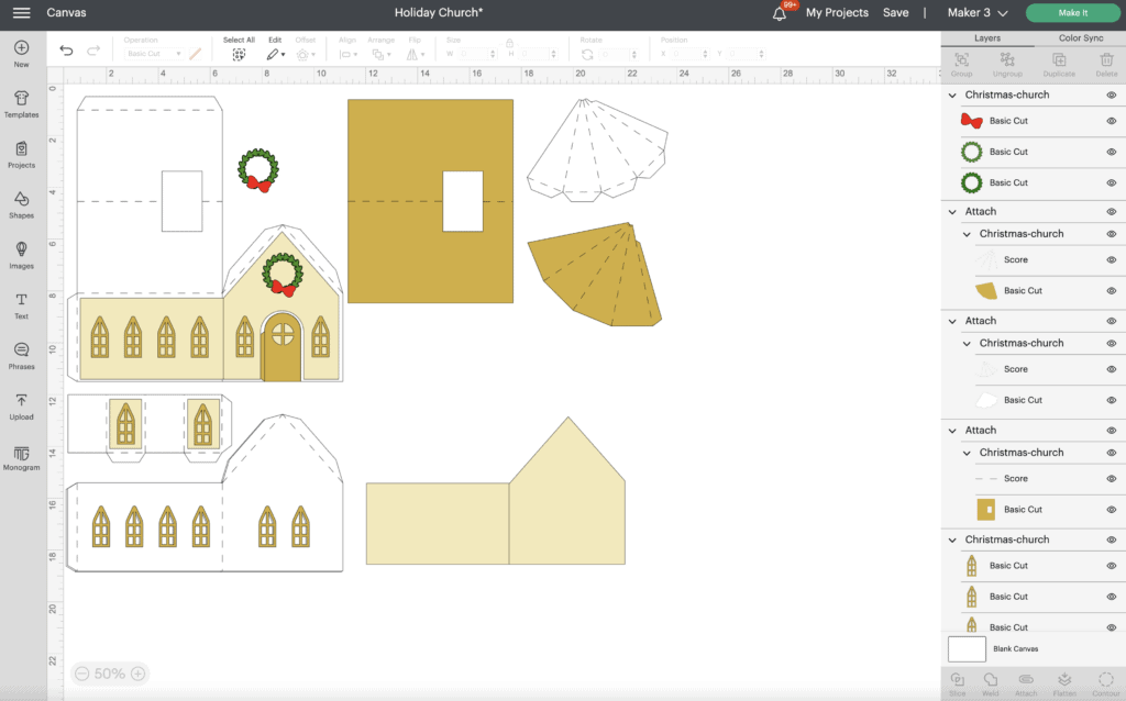 Christmas Paper Church SVG File in Circut Design Space