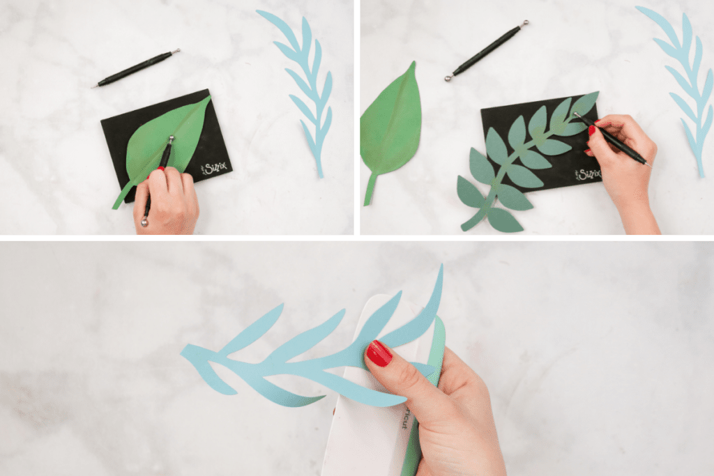 Shaping leaves with flower shaping mat and scraper tool 