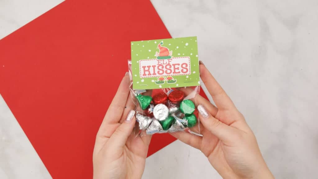 Finished Holiday Elf Kisses Treat Bag