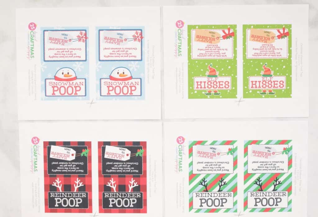 Four Free Printable Labels for Holiday Poop Treat Bags