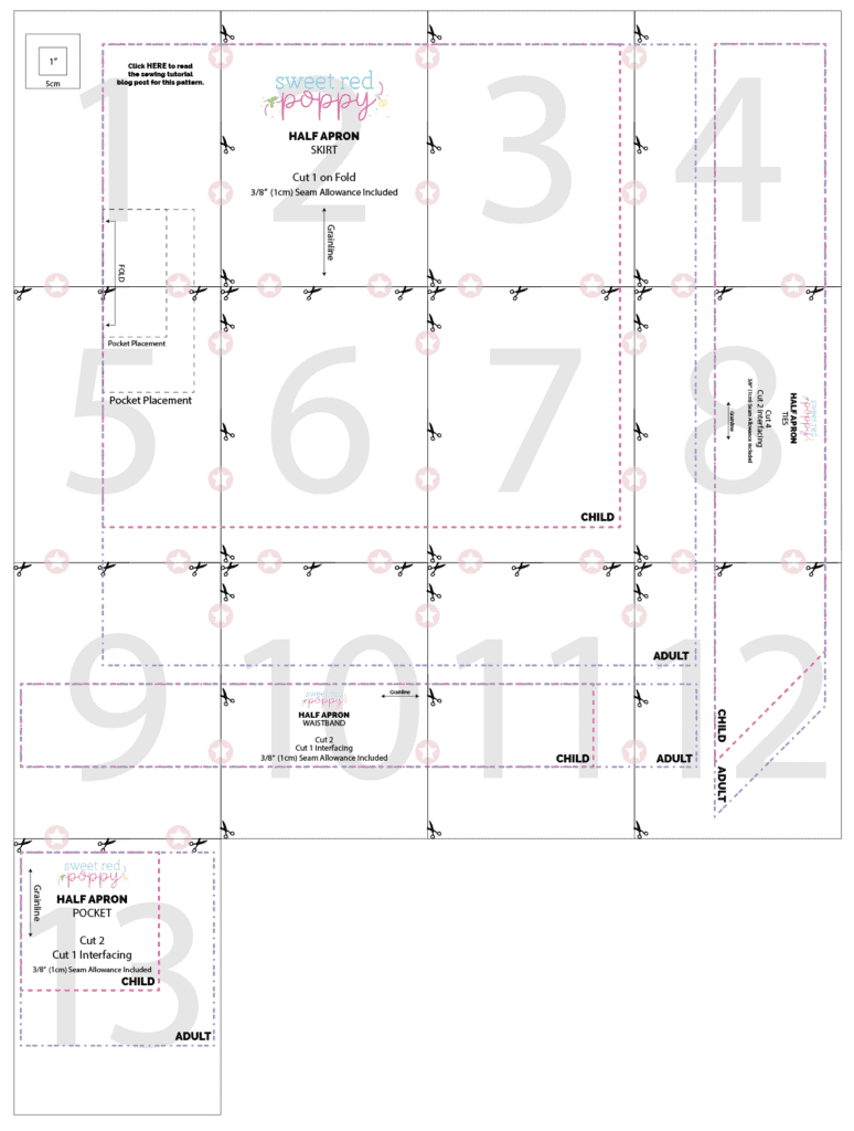 half apron pattern layout