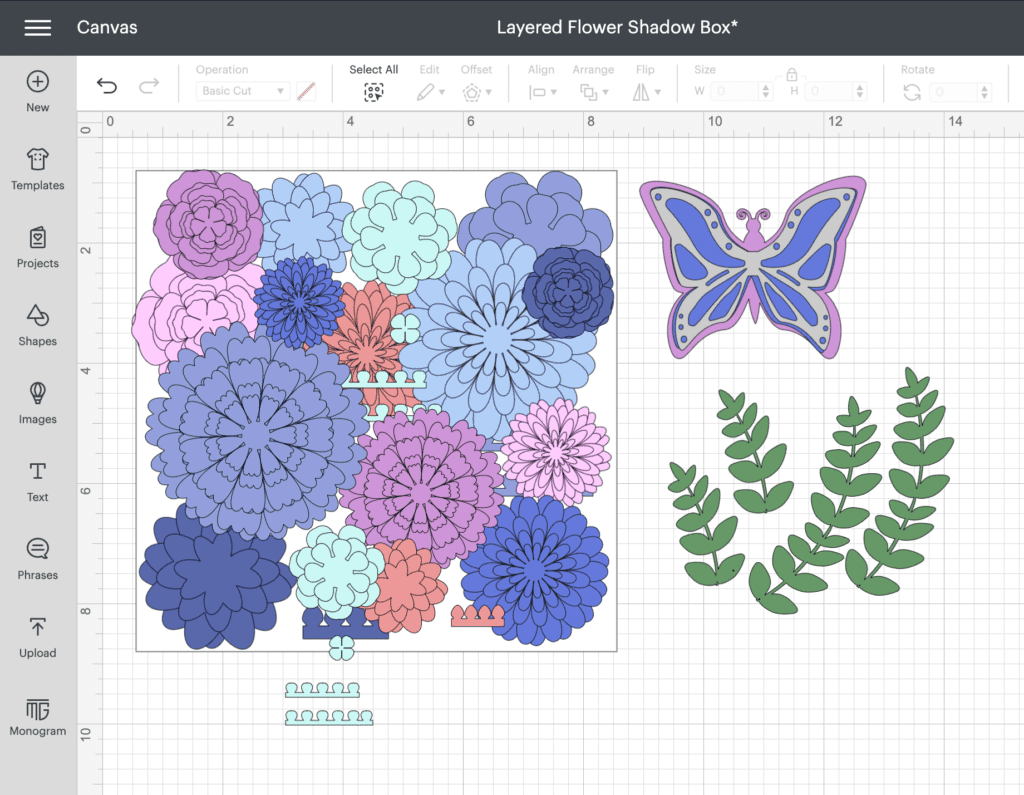 Shadow Box SVG Template Shadow Box Frame Flowers 8x8 SVG Rolled