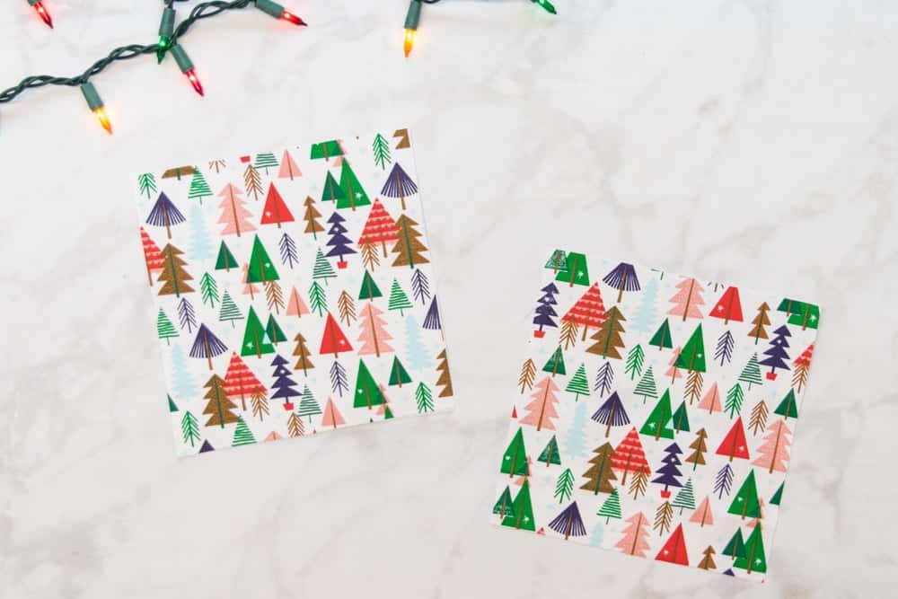 the two pocket pieces cut from christmas tree fabric