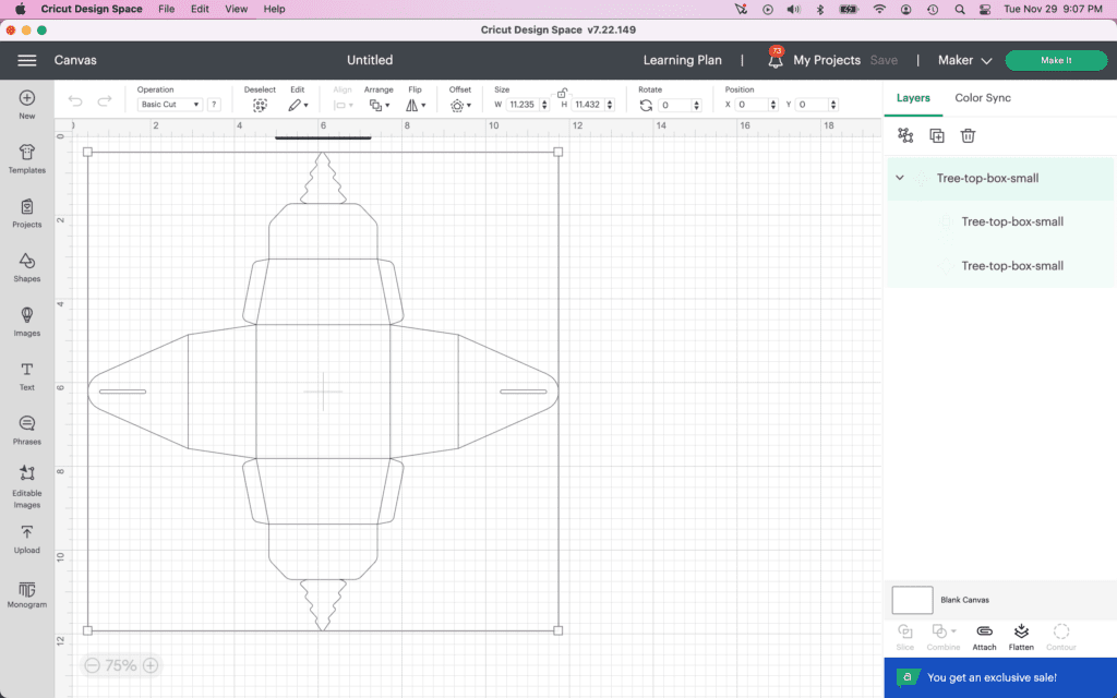 Mini Box Template Works on Cricut