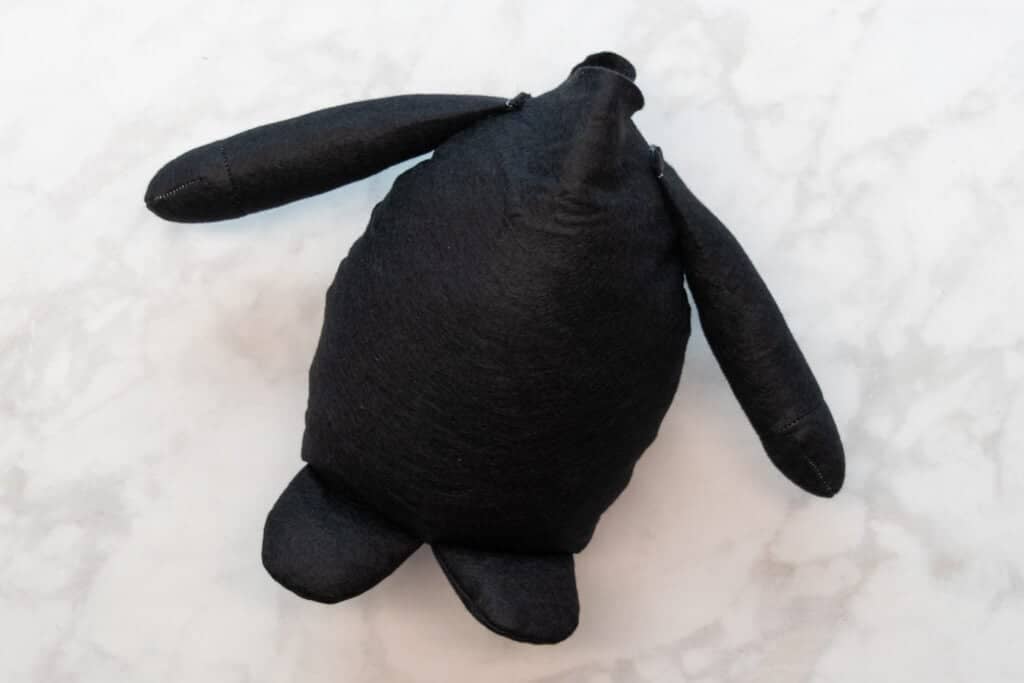 the gnome body assembled with black felt