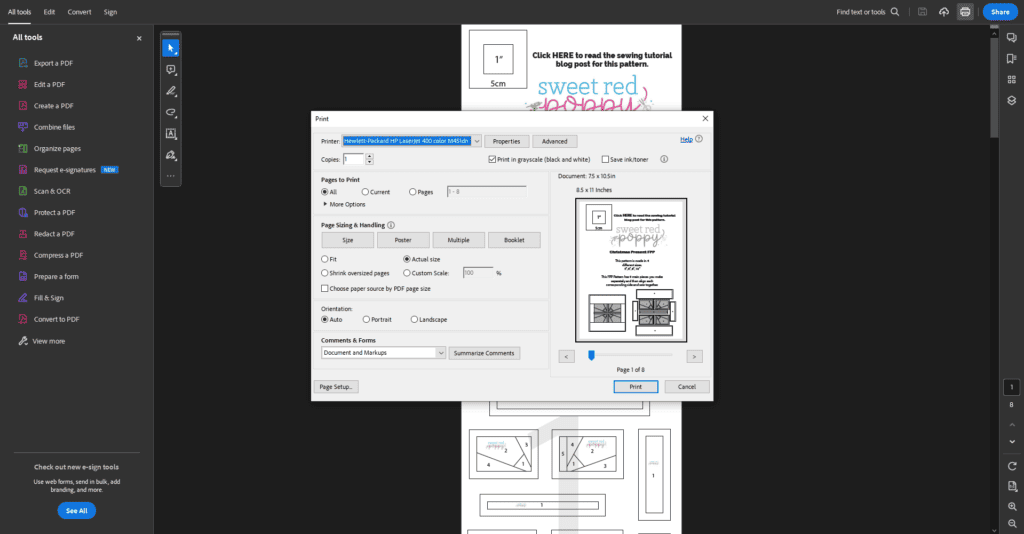 the print settings dialog box