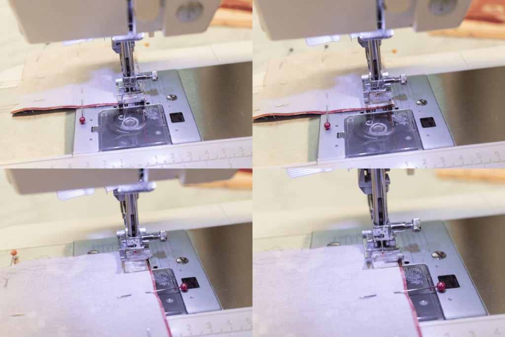 closeup of rotating around a corner on a sewing machine